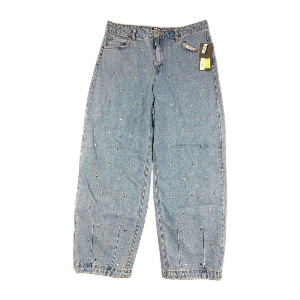 New Future Collective Women's Size 12 Mid Rise Studded Barrel Leg Jeans